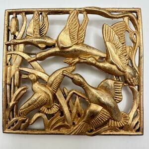 Little Nemo antique vintage 1930s 1940s gold tone ducks in flight large brooch